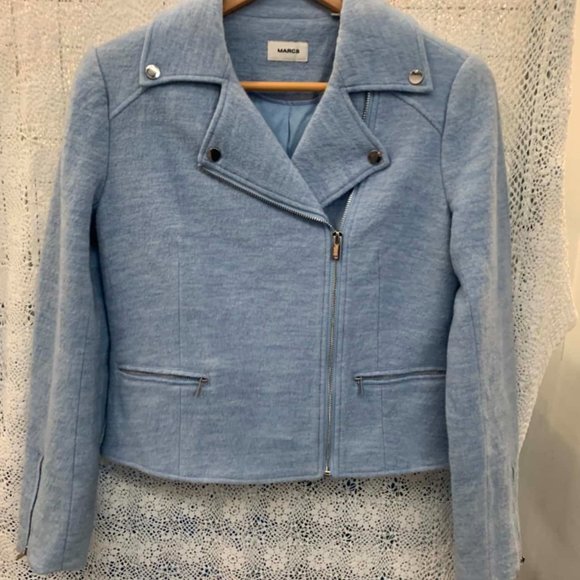 MARCS Merino Wool Blue Poppy Biker Jacket RRP$299 - Picture 8 of 11